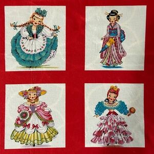 Global Girls Cotton Fabric MIchael Miller 40"x42" Vintage Sewing Quilts Crafts